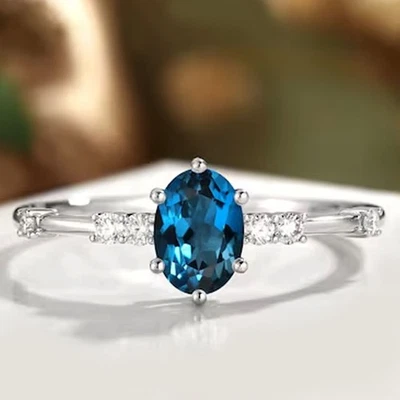 3.30crt Oval Cut Natural Topaz Diamond Gemstone Prong Ring 18K White Gold Plated - Image 1 of 4