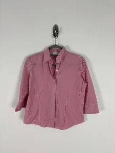 Camicia Amina Rubinacci a righe con bottoni taglia 42 rosa bianca colletto manica 3/4 - Foto 1 di 10