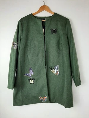 Capsule Dark Green Hook Eye Butterfly Embroidered Collarless Jacket BNWT UK 18 - Image 1 of 4