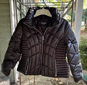 Guess Black Quilted Puffer Jacket Women’s Large Winter Coat - Picture 1 of 11