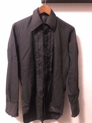 Vtg 70s Black Formal Tuxedo Ruffle Shirt L - Image 1 of 4