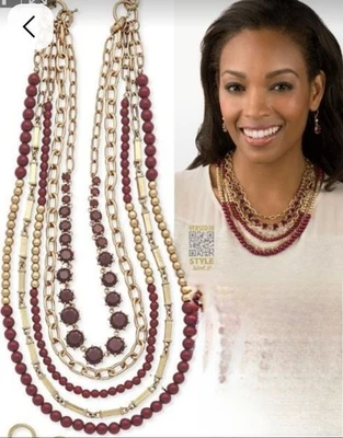 Premier Designs Work It Red & Gold Multi Strand Beaded Necklace Removable Strand - Image 1 of 4