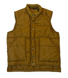 VTG OSHKOSH B'GOSH Tan Quilted Nylon Union Made Vest Men's Large USA Snap Button - Picture 1 of 18