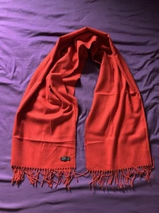 Vintage Burberry Women’s Cashmere Scarf Red LARGE 28”x70” Scotland Embroidered - Picture 1 of 6