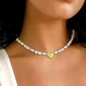 12CT Heart Cut Lab Created Citrine Women's Tennis Necklace 14K White Gold Plated - Picture 1 of 4