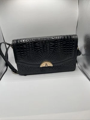 Vintage Lotte Mimi Black Crock Embossed Leather Shoulder Bag Minimalist Retro - Image 1 of 4