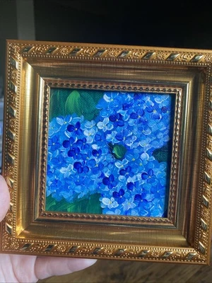 Hortensia, flor abstracta, pintura acrílica original sobre panel de lienzo, 4/4 enmarcado Foto 1 de 4