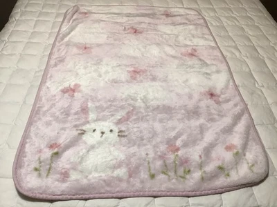 Carters Pink Bunny Micropelush Conejo Flores Mariposa Bebé Manta Acrílico Poliéster Foto 1 de 4