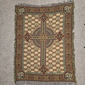 Keltisches Kreuz irisches Dekor Wandteppich Decke Überwurf Cead Mile Failte 50” B x 68” L - Bild 1 von 12