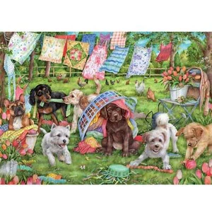 Falcon Puppies In The Garden Jigsaw Puzzle 1000 Pieces - Picture 1 of 2