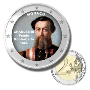 Moneda de 2 euros de color Mónaco Carlos III fundador de Montecarlo 1866 sin circular - Imagen 1 de 3