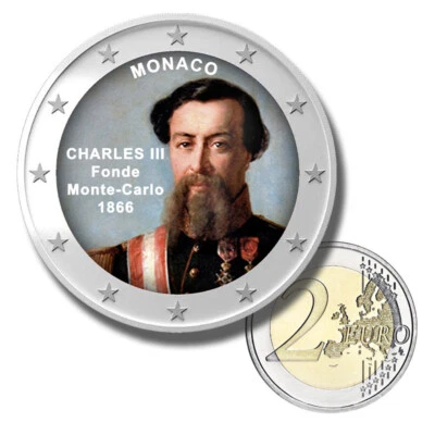 2 Euro Coloured Coin Monaco Charles III Founder of Monte-Carlo 1866 Uncirculated - Image 1 of 3