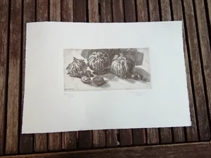 Lithographie Bild origin. Rüdiger Kramer 1988 numeriert signiert Knoblauch 39x26 - Bild 1 von 4