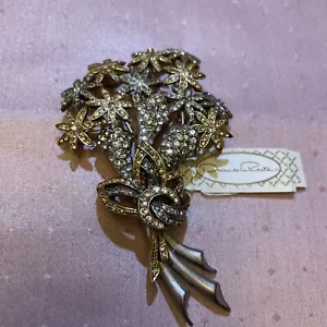 VTG Oscar De La Renta Rhinestone Large Flower Bucket Brooch Gold And Silver - Picture 1 of 5