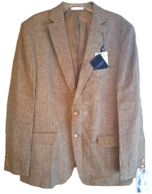Blazer Lauren Ralph Lauren Para Hombres 44L 100% Lino Marrón Crema Espiga Negocios Foto 1 de 4