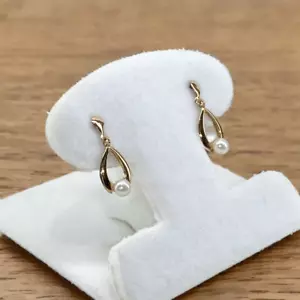 Pendientes de perlas tachuelas oro puro de 9 quilates 1,2 gr - 1,7 cm x 8 mm - perlas reales BNWT - Imagen 1 de 3