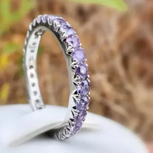 2.12Ct Amethyst & Diamond Full Eternity Engagement Band Ring 14K White Gold Over - Picture 1 of 8