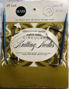 Vintage Sears Größe 8 Rundstricknadeln Aluminium 29 Zoll Nylon Kabel - Bild 1 von 1
