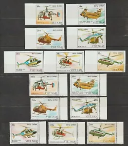 1989 Vietnam Stamps Helicopters Sc # 1949-1955 Imperf .+ Perforated - Picture 1 of 1