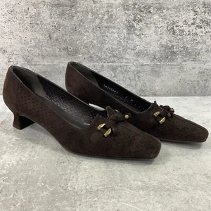 Vintage Stuart Weitzman Marrón Ante Dorado Hardware Tacón Zapatillas Talla 7 - Imagen 1 de 10