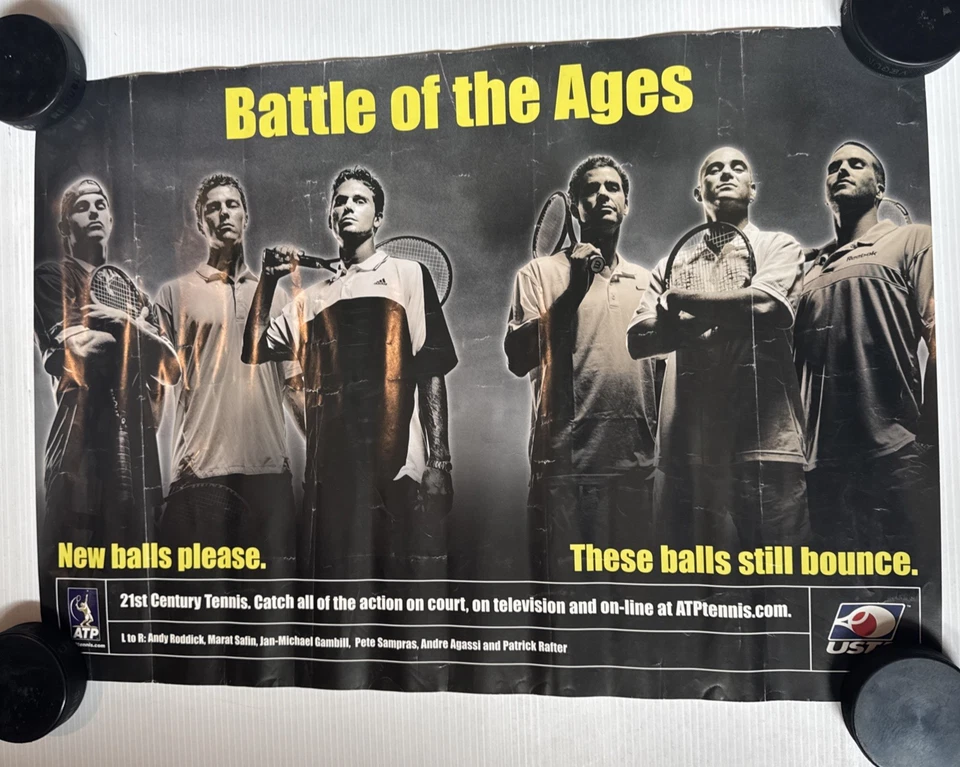 ATP Battle of the Ages Promotional Poster USTA Tennis Agassi Sampras Roddick - Image 1 of 4