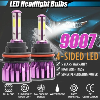 4-Sides 9007 HB5 LED Headlight Conversion Kit 1500W 180000LM HIGH-LOW Beam Bulbs - Image 1 of 4