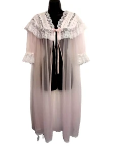 Bernette transparenter rosa Peignoir Morgenmantel Spitzenbesatz Gr. Medium Vintage Dessous - Bild 1 von 5