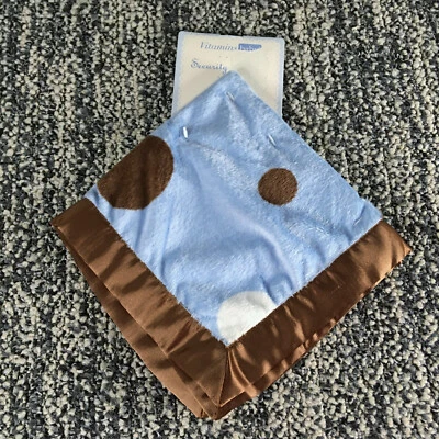 Manta de seguridad Vitamins Baby Lovey azul marrón grande a lunares nueva con etiquetas Foto 1 de 4