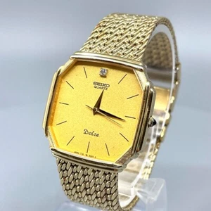【Near Mint】 SEIKO Dolce 7731-5000 Gold Square Men's Quartz 30mm Watch JAPAN - Picture 1 of 16