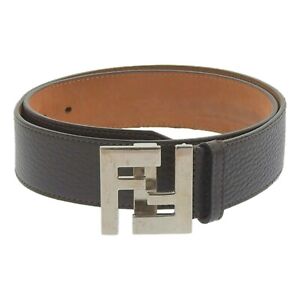 Men's Fendi FF Metal Buckle Dark Brown Grain Calf Leather Belt Size 105