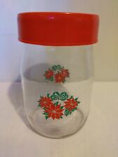 Vtg 80s CARLTON Glass Lidded Jar Christmas Poinsettia Retro Candy Cookie Jar 1L