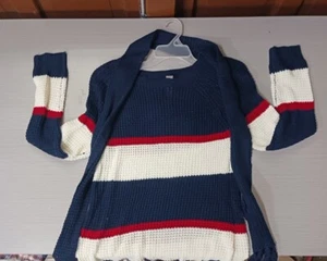 Navy Multi Bold Stripes Side Slit Knitted Sweater No Boundaries Size Xl W Scarf - Picture 1 of 7
