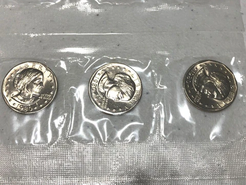 1980 US Mint Susan B. Anthony Dollar 3 Coin Souvenir Set  NO ENVELOPE OR COA Cover