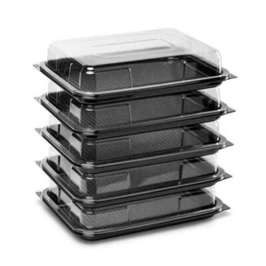 5 x SMALL Reusable Black Sandwich Platters with Clear Lids Serve BBQ Party Trays - Picture 1 of 5