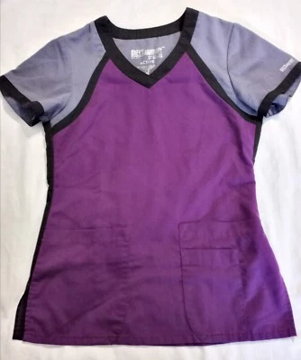 Grey's Anatomy by Barco Scrub Top Purple "Stained Glass Look" Art Deco XS - Image 1 of 4