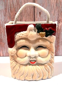 Bolsa de regalo de Navidad de Papá Noel de cerámica marrón y Haley vintage de los años 90 decoración de 5" - Imagen 1 de 9