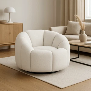 Ivory Boucle Swivel Accent Chair Modern Style Fully Assembled - Picture 1 of 1