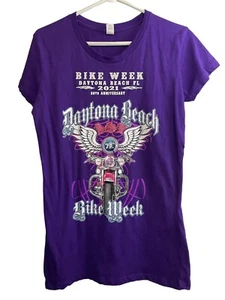 Daytona Bike Week 2021 80 Th. Anniversary womens purple t shirt - FLAW IN LOGO - Picture 1 of 4