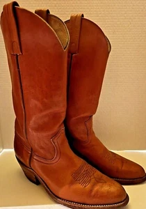 Men's Frye Western Boots Tan Leather Stitching Design size 9 1/2D LOGO Cowboy  - Picture 1 of 12