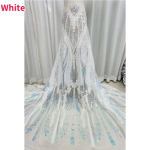 African Sequin Lace Fabric French Mesh Tull Material sewing Wedding Dress 5yd - Picture 1 of 21