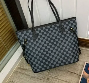 Bolso de Mano Negro Gris a Cuadros Unisex PU Cuero Vegano Cartera con Muñequera - Imagen 1 de 5