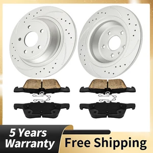 Rear Drilled Rotors Ceramic Brake Pads For Ford Fusion Lincoln MKZ Hybrid 13-16 - Picture 1 of 14