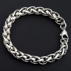 Brazalete de eslabones de trigo de acero inoxidable color plata cadena 10 mm 10" para hombres niños moda - Imagen 1 de 6