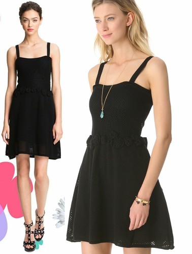 Abito nero rosso Valentino ricamato rosetta maglia aperta maglia maglia M $795