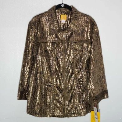 Ruby Rd. Womens Blazer Jacket Brown Crocodile Embossed Flap Pockets Plus 20W New - Image 1 of 4