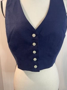 Christian Siriano Linen Blend Cropped Vest Top Navy Blue size10 NWT - Picture 1 of 10
