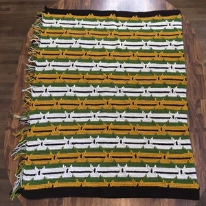 Manta de sofá afgano vintage hecha a mano 44""x64"" amarillo verde crema marrón - Imagen 1 de 8