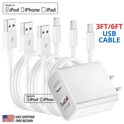 20W Fast Charger USB PD Cable For iPhone 13 12 11 8 7 6 Pro Max XR Power Adapter - Image 1 of 4