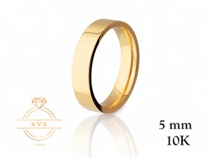 10K Yellow Gold 5mm FLAT Wedding Band Ring - Comfort Fit Solid Gold Polished New - Picture 1 of 9