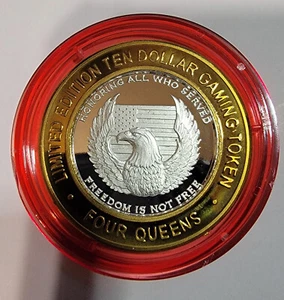2005 FOUR QUEENS 10 $ RED Cap Silver Strike 9-11 FREEDOM Eagle .999 - Bild 1 von 2